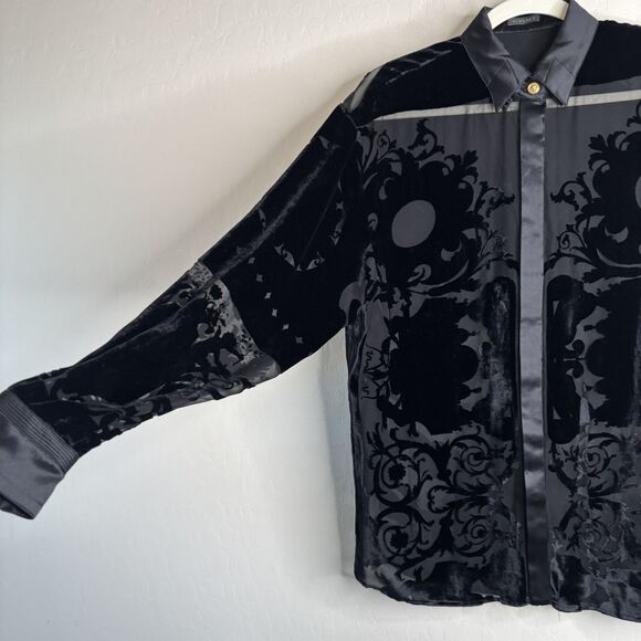 Versace Black Velvet Sheer Shirt - Picture 5 of 7